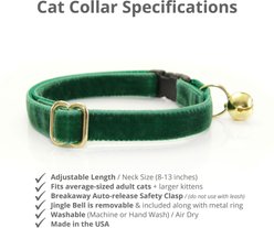 Made By Cleo Velvet Cat Collar, Hunter Green, 8 to 13-in neck, 1/2-in wide slide 2 of 5
