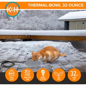 K&H Pet Products Thermal-Bowl Outdoor Heated Cat & Dog Water Bowl, Slate Gray, 32-oz
