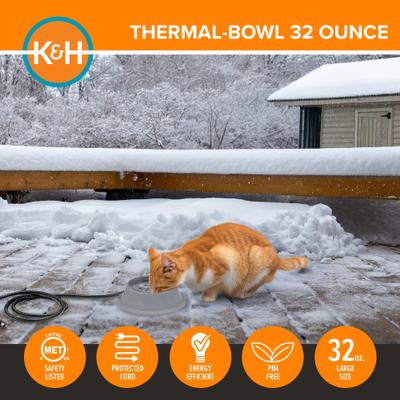 Show full view: K&H Pet Products Thermal-Bowl Outdoor Heated Cat & Dog Water Bowl, Slate Gray, 32-oz slide 5 of 15