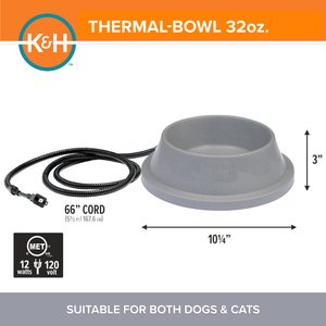 K&H Pet Products Thermal-Bowl Outdoor Heated Cat & Dog Water Bowl, Slate Gray, 32-oz