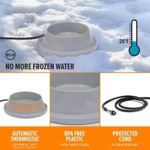 K&H Pet Products Thermal-Bowl Outdoor Heated Cat & Dog Water Bowl, Slate Gray, 32-oz