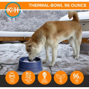 K&H Pet Products Thermal-Bowl Outdoor Heated Cat & Dog Water Bowl, Blue, 96-oz