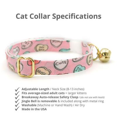 Show full view: Made By Cleo Conversation Hearts Cat Collar, Pink, 8 to 13-in neck, 1/2-in wide slide 2 of 5