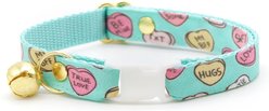 Made By Cleo Conversation Hearts Cat Collar, Mint, 8 to 13-in neck, 1/2-in wide