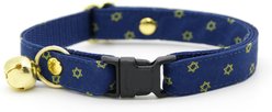 Made By Cleo Star of David Cat Collar, Gold & Blue, 8 to 13-in neck, 1/2-in wide