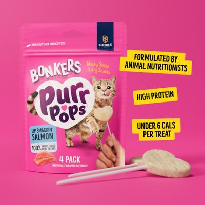 Show full view: Bonkers Purr Pops Lip Smackin' Salmon Grain-Free Freeze-Dried Cat Treats, 52 count slide 6 of 9