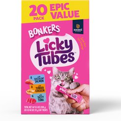 BONKERS Licky Tubes Chicken & Salmon Flavored Lickable Cat Treats, 20 count
