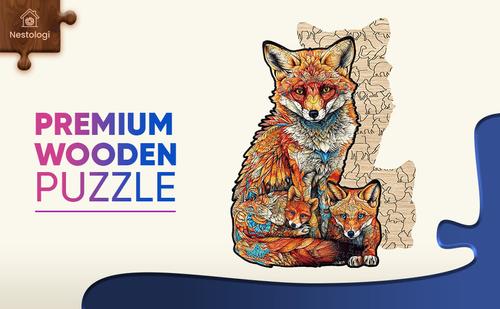 Show full view: Nestologi Fox with Pup Wooden Jigsaw Puzzle, 150 Pieces, 11.7 x 16.5-in slide 4 of 9
