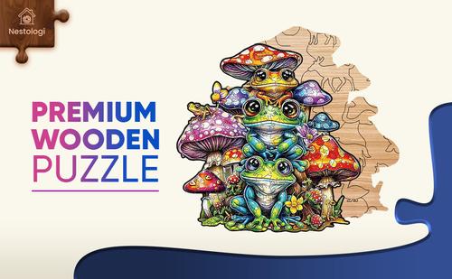 Show full view: Nestologi Frog & Mushroom Wooden Jigsaw Puzzle, 150 Pieces, 11.7 x 16.5-in slide 4 of 9