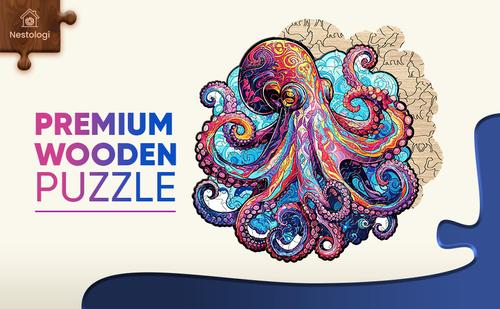Show full view: Nestologi Octopus Wooden Jigsaw Puzzle, 150 Pieces, 11.7 x 16.5-in slide 4 of 9