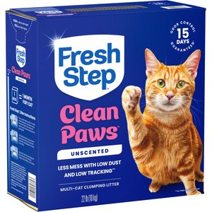 Fresh Step Clean Paws Unscented Clumping Clay Cat Litter, 22-lb box
