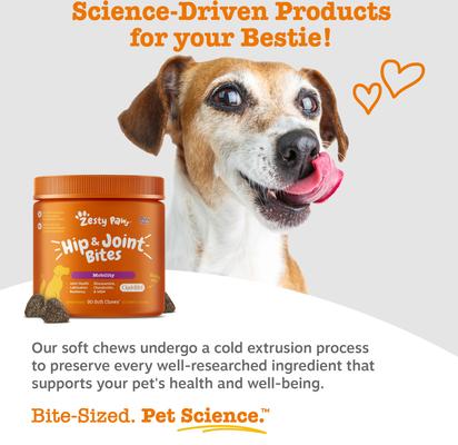 Show full view: Zesty Paws Hip & Joint Mobility Bites Duck Flavored Soft Chews Glucosamine Supplement for Dogs, 90 count slide 6 of 10