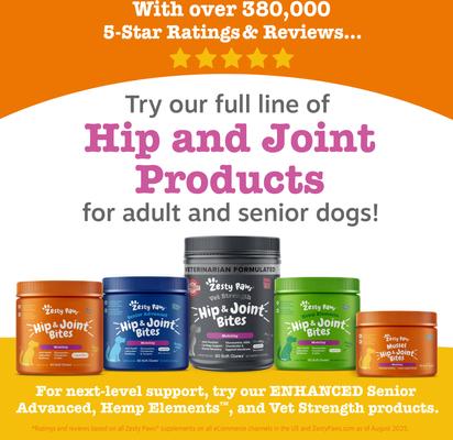 Show full view: Zesty Paws Hip & Joint Mobility Bites Duck Flavored Soft Chews Glucosamine Supplement for Dogs, 90 count slide 8 of 10