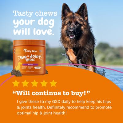 Show full view: Zesty Paws Hip & Joint Mobility Bites Duck Flavored Soft Chews Glucosamine Supplement for Dogs, 90 count slide 7 of 10