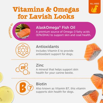 Show full view: Zesty Paws Skin & Coat Bites Bacon Flavored Soft Chews Omega 3 Fish Oil Supplement for Dogs, 180 count slide 4 of 12