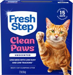 Fresh Step Clean Paws Unscented Clumping Clay Cat Litter, 22-lb box