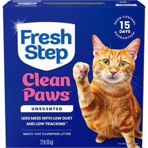 Fresh Step Clean Paws Unscented Clumping Clay Cat Litter, 22-lb box
