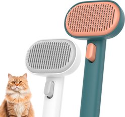 aumuca Self Cleaning Cat Slicker Brush, Green/White, 2 count