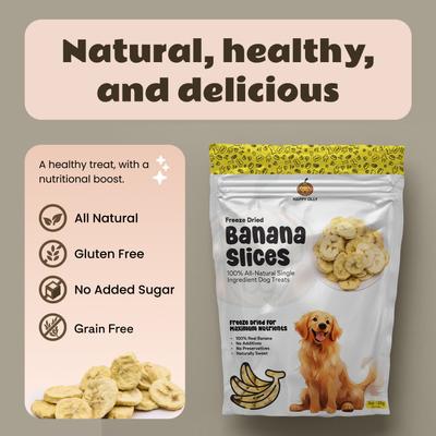 Show full view: Happy Olly Freeze-Dried Banana Slices Grain-Free Digestive Support Freeze-Dried Dog & Cat Treats, 3-oz bag slide 4 of 10