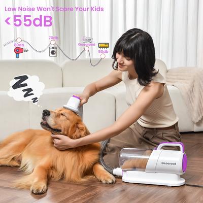 Show full view: GEOOROOD 6-in-1 Pet Grooming Vacuum Kit, 2.2-L, White/Purple slide 5 of 7
