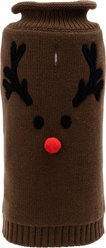 The Worthy Dog Reindeer Face Dog Sweater, Brown, X-Large