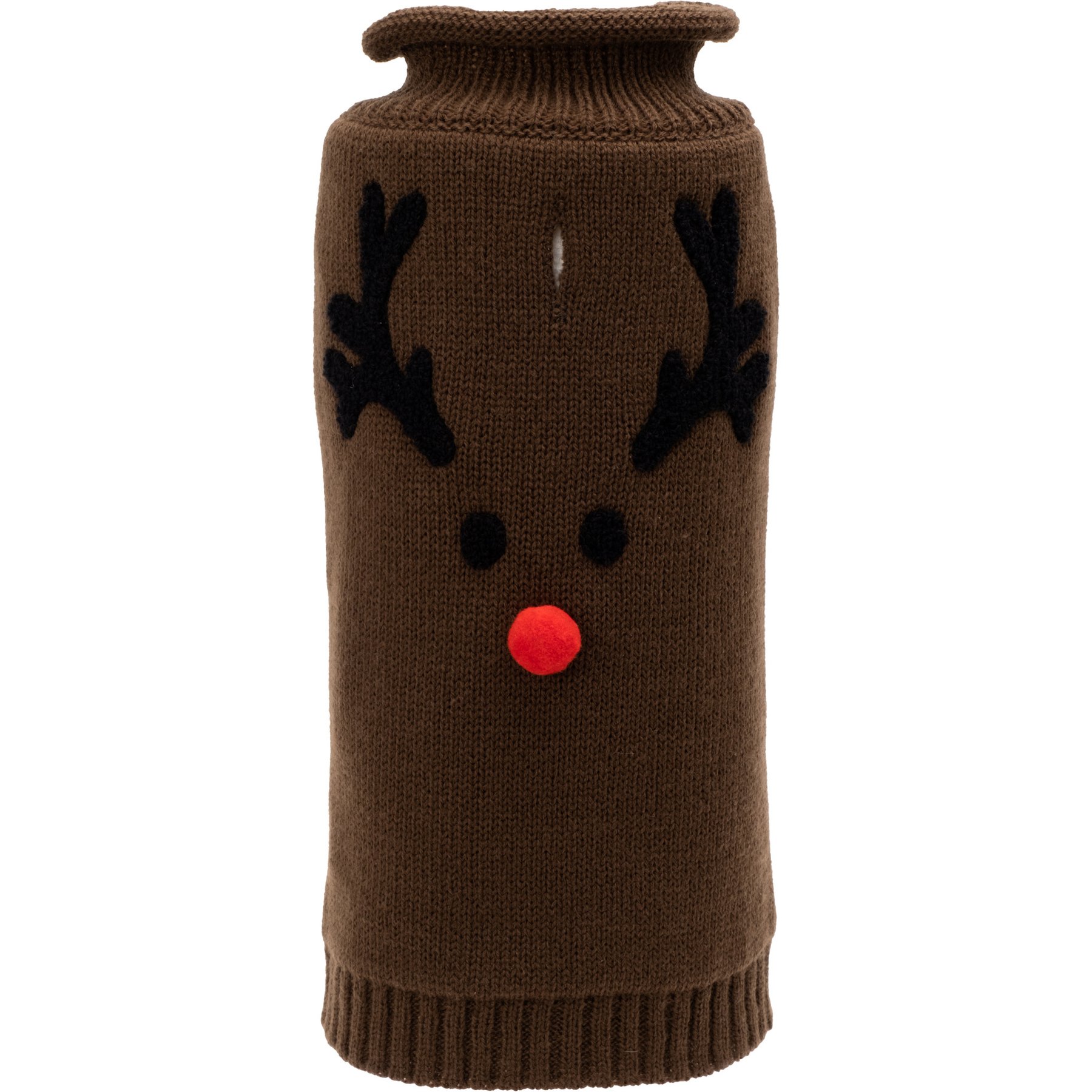 The Worthy Dog Reindeer Face Dog Sweater, Brown, Large