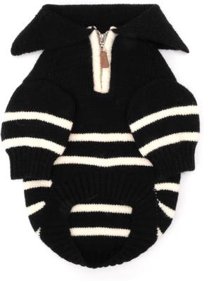 Show full view: The Worthy Dog Stripe 1/4 Zip Pullover Dog Sweater, Black/White, Large slide 3 of 4