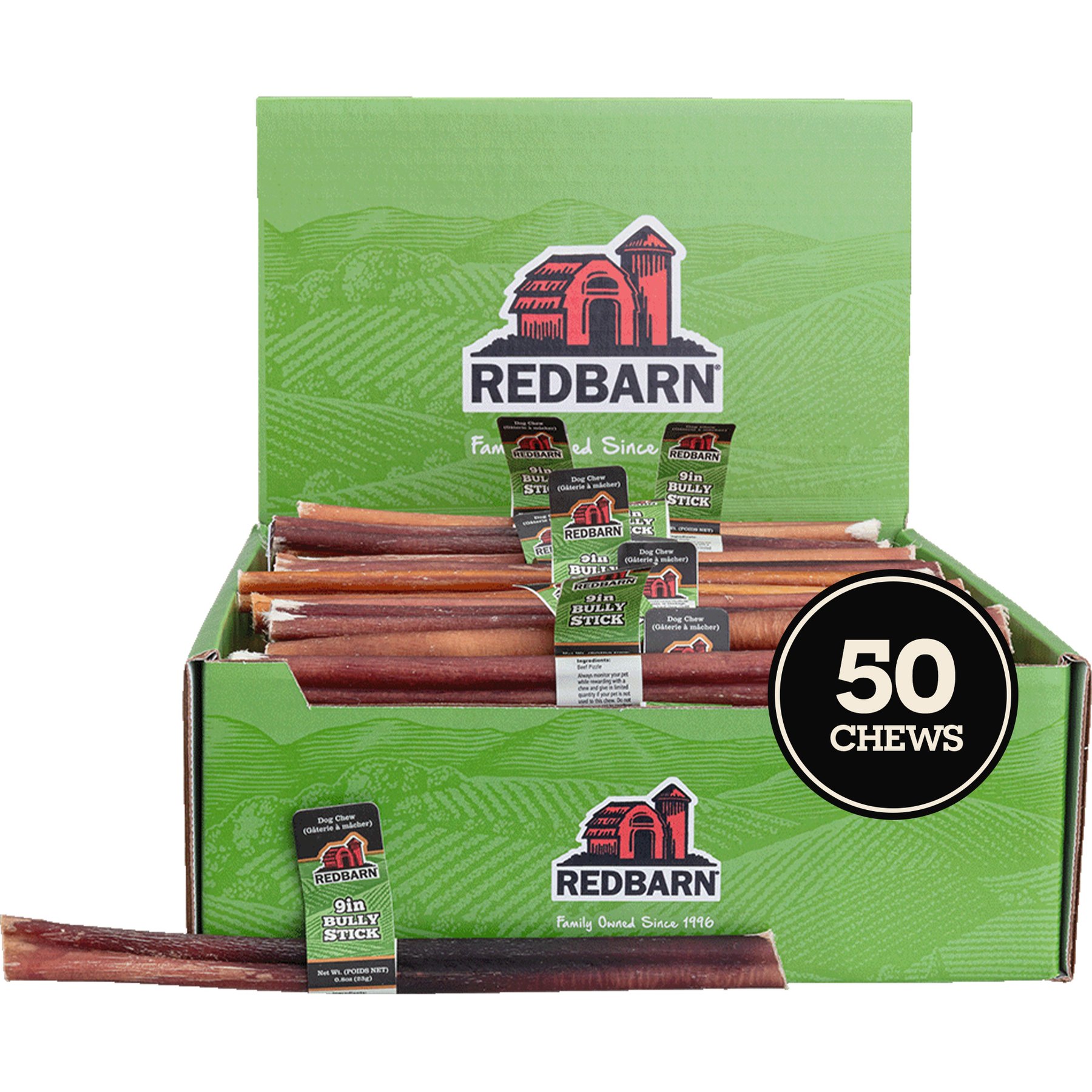 Redbarn Premium 9" Bully Stick Dog Treat, case of 50