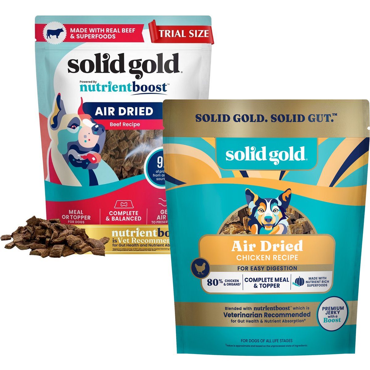Solid Gold Complete & Balanced Chicken + Beef Air Dried Dog Food Topper, 4-oz pouches, case of 2