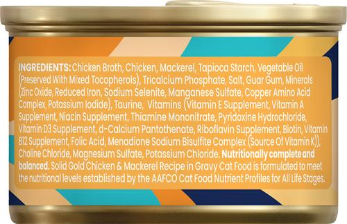 Show full view: Solid Gold Nature's Harmony Chicken & Mackerel Grain-Free Shreds in Gravy Wet Cat Food, 2.8-oz can, 12 count slide 5 of 10