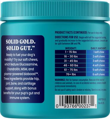 Show full view: Solid Gold Leaps & Hounds Soft Chews Glucosamine Chondroitin Joint Supplement for Dogs, 120 count slide 5 of 11