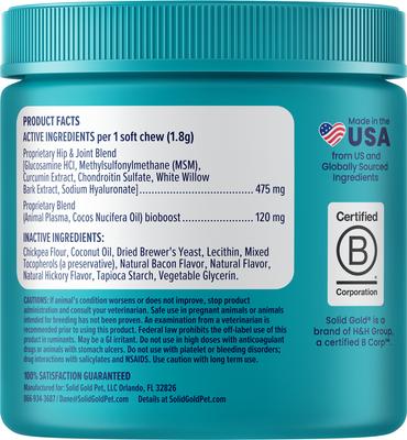Show full view: Solid Gold Leaps & Hounds Soft Chews Glucosamine Chondroitin Joint Supplement for Dogs, 120 count slide 4 of 11