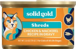 Solid Gold Nature's Harmony Chicken & Mackerel Grain-Free Shreds in Gravy Wet Cat Food, 2.8-oz can, 12 count