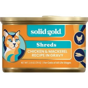 Solid Gold Nature's Harmony Chicken & Mackerel Grain-Free Shreds in Gravy Wet Cat Food, 2.8-oz can, 12 count