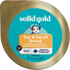 Solid Gold Mighty Mini Chicken, Chickpea & Pumpkin Recipe in Gravy Grain-Free Toy & Small Breed Dog Food Cups, case of 12