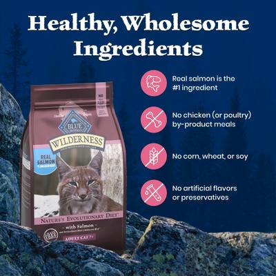 Show full view: Blue Buffalo Wilderness Senior High-Protein & Grain-Free Salmon Recipe Dry Cat Food, 5-lb bag slide 7 of 10