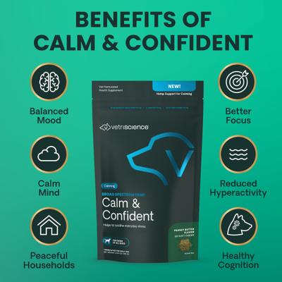 Show full view: VetriScience Broad Spectrum Hemp Peanut Butter Flavored Chews Calm & Confident Supplement for Dogs, 60 count slide 5 of 10