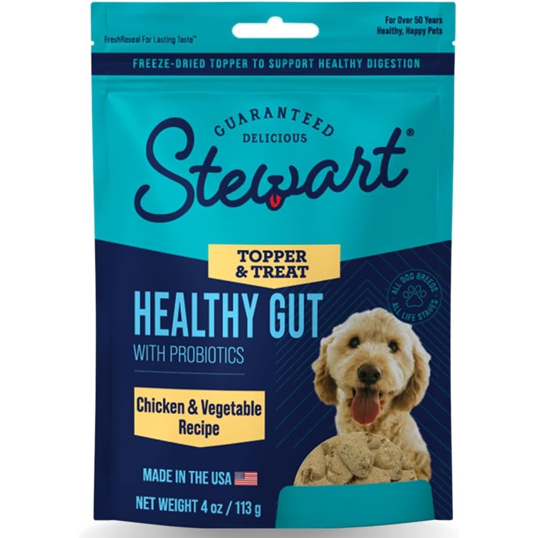 Stewart Healthy Gut with Probiotics Chicken & Vegetable Recipe Limited Ingredient Freeze-Dried Dog Treats & Food Topper, 4-oz bag