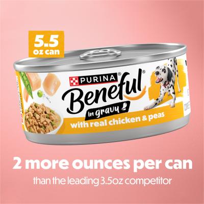 Show full view: Purina Beneful Chicken with Peas in Gravy Wet Dog Food, 5.5-oz can, 12 count slide 6 of 11