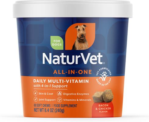 Show full view: NaturVet No Scoot Dog Soft Chews, 60 count + NaturVet All-In-One Support Soft Chews Dog Supplement, 60 count slide 2 of 9