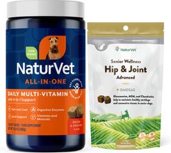 NaturVet All-In-One Support Soft Chews Dog Supplement, 120 count + NaturVet Senior Care Hip & Joint Advanced Formula Dog Soft Chews, 120 count