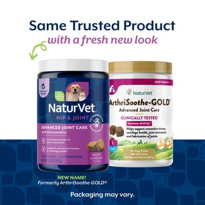 Show full view: NaturVet Advanced Joint Care Hip & Joint Supplement Bacon & Chicken Soft Chews for Dogs & Cats, 180 count slide 3 of 10