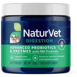 NaturVet Advanced Probiotics & Enzymes Plus Vet Strength PB6 Probiotic Powder Digestive Supplement for Cats & Dogs, 8-oz jar