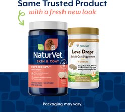 NaturVet Love Drops Plus Omegas Peanut Butter Flavored Chewable Tablets Skin & Coat Supplement for Cats & Dogs, 200 count slide 2 of 7