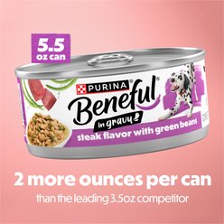 Purina Beneful Steak with Green Beans in Gravy Wet Dog Food, 5.5-oz can, 12 count slide 2 of 8