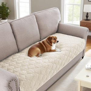 H.VERSAILTEX Chenille Dog & Cat Sofa Cover with Strap Couch Protector, Ivory, 36 x 82-in