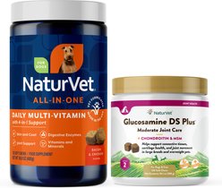 NaturVet Glucosamine DS Plus MSM & Chondroitin Dog & Cat Soft Chews, 120 count + NaturVet All-In-One Support Soft Chews Dog Supplement, 120 count