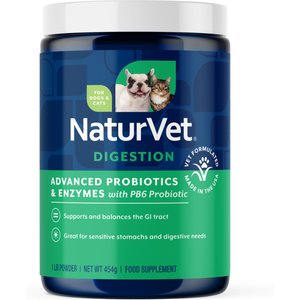 NaturVet Advanced Probiotics & Enzymes Plus Vet Strength PB6 Probiotic Powder Digestive Supplement for Cats & Dogs, 1-lb jar