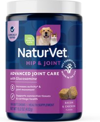NaturVet Advanced Joint Care Hip & Joint Supplement Bacon & Chicken Soft Chews for Dogs & Cats, 180 count