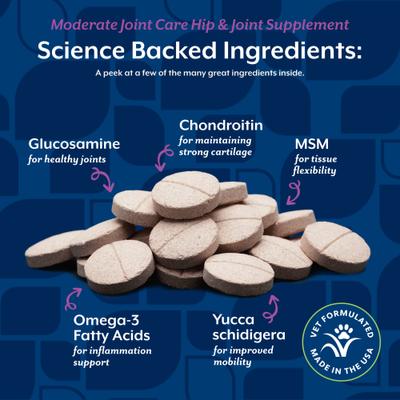 Show full view: NaturVet Moderate Care Glucosamine DS Plus Chewable Tablets Joint Supplement for Dogs, 120 count slide 6 of 11